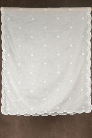 White Kota Doria dupatta featuring mirror work scalloped border