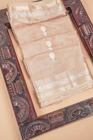 Beige Blended Soft Silk Saree with Dual-Tone Zari & Banarasi Border