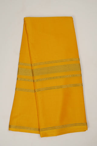 Mustard yellow crepe silk saree with zari border
