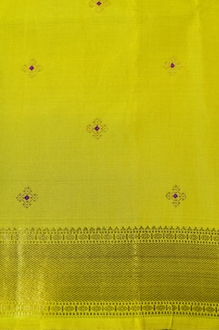 Yellow Kanjivaram Silk Saree with Purple Floral Buttas and Gold Zari Border