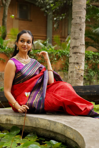 Red and Blue Kanchipuram Handloom Silk saree