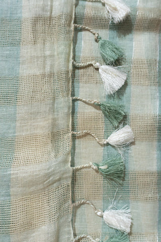 Sea Green and White Pure Linen Saree