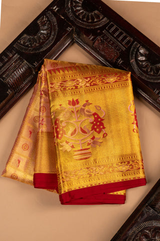 Gold Kanjivaram Silk Tissue Saree with peacock design pallu