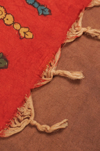 Maroon Kalamkari silk dupatta with hand-painted Lord Ganesha on a lotus, elephant motif, paisley border and tassels