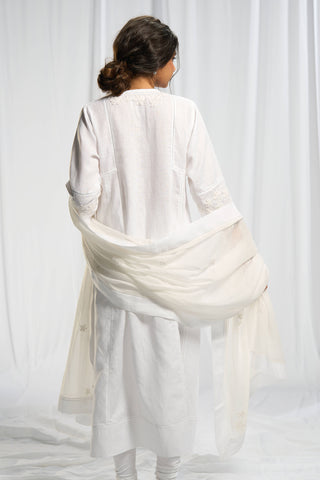 Premium linen kurta with handcrafted floral work