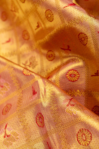 Gold Kanjivaram Silk Tissue Saree with peacock design pallu