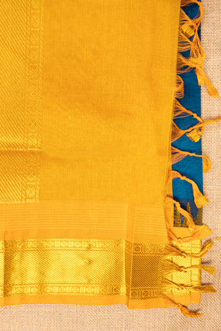 navy blue & mustard yellow cotton silk saree with gold zari temple border handcrafted saree from Madhurya