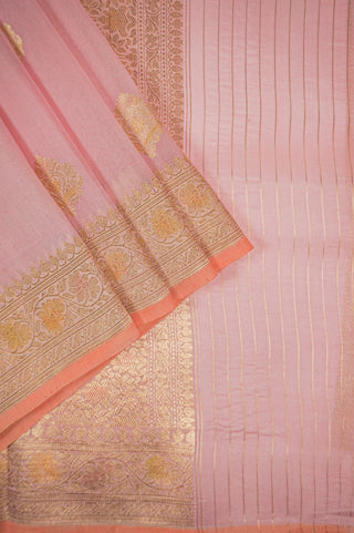 Baby Pink and Peach Rangkat Pure Silk Saree with Gold Zari handwoven saree