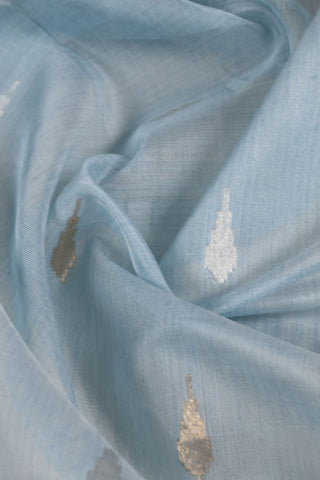 Light Blue Uppada Jamdani Silk Saree with Buttas, Floral Motifs & Gold Border – Shop now for this Uppada silk saree online.