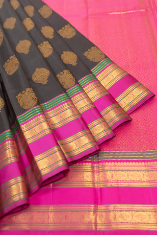 Elegant Black and Pink kanjivaram Silk Saree with Intricate Zari Motifs