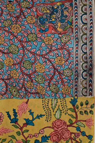 Traditional Kalamkari silk saree with mythological motifs