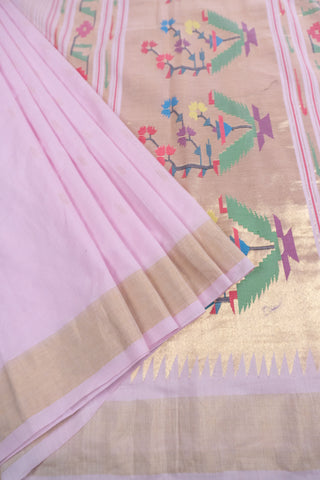 Pale Pink Cotton Paithani Saree with floral motifs