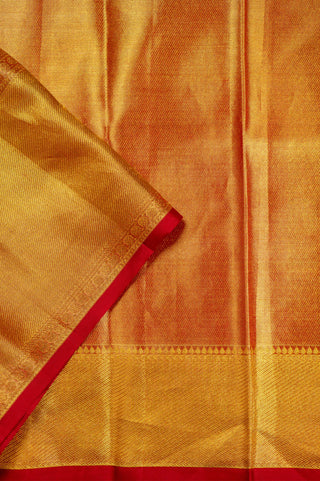 Gold Kanjivaram Silk Tissue Saree with peacock design pallu