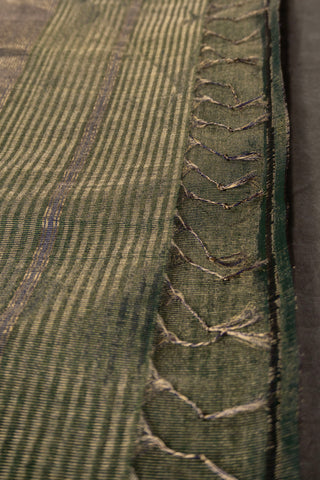 Olive Green and Purple Zari Striped Maheshwari Saree