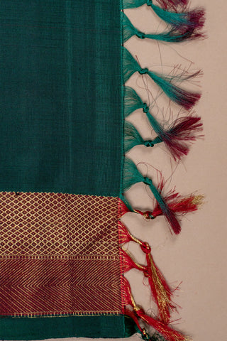 Bottle green Kanjivaram silk saree with gold zari border