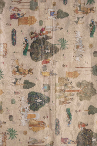 soft linen tissue saree with traditional indian art digital prints handcrafted saree from Madhurya	