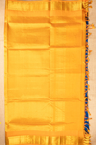 navy blue & mustard yellow cotton silk saree with gold zari temple border handcrafted saree from Madhurya