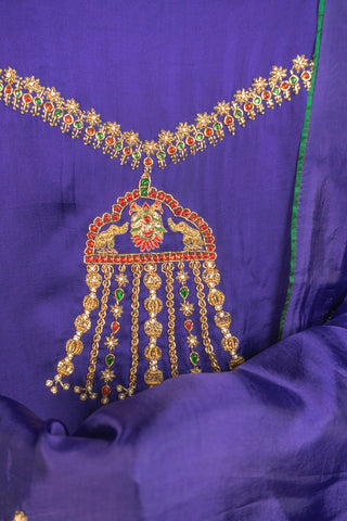 Purple Tanjore Modal Silk Kurti Pant Dupatta Set with Hand Embroidered Zardozi and Stone Work