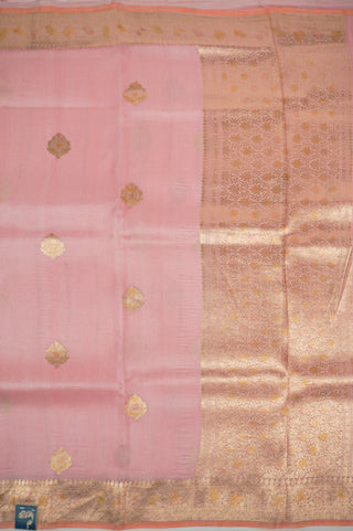 Baby Pink and Peach Rangkat Pure Silk Saree with Gold Zari handwoven saree