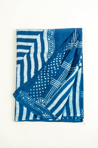 Contemporary Indigo Mul Cotton Sari - Linear Artistry