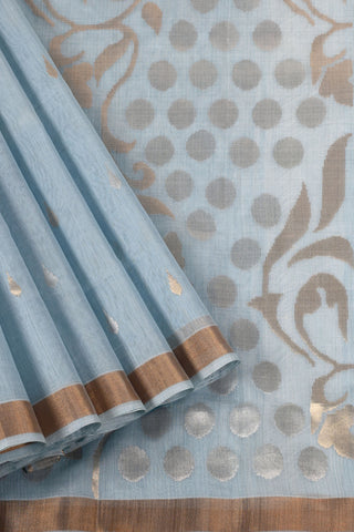 Light Blue Uppada Jamdani Silk Saree with Buttas, Floral Motifs & Gold Border – Shop now for this Uppada silk saree online.