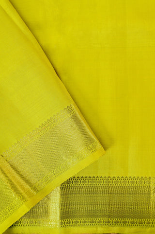 Yellow Kanjivaram Silk Saree with Purple Floral Buttas and Gold Zari Border