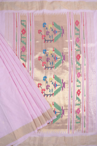 Pale Pink Cotton Paithani Saree with floral motifs