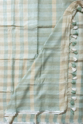 Sea Green and White Pure Linen Saree