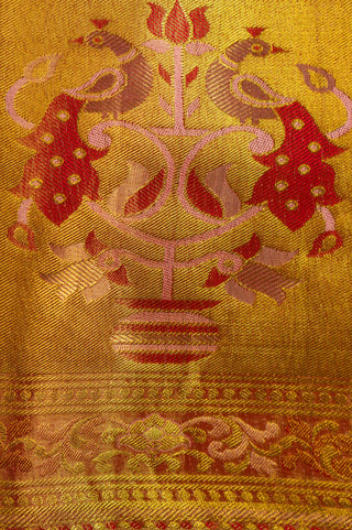 Gold Kanjivaram Silk Tissue Saree with peacock design pallu