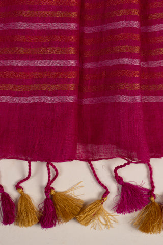 pink pure linen saree with copper zari border and geometric linear pallu handcrafted saree from Madhurya