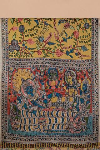 Traditional Kalamkari silk saree with mythological motifs