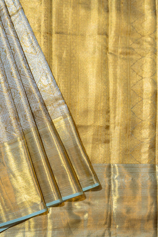 Gold Kanjivaram Saree with Silver Zari Work