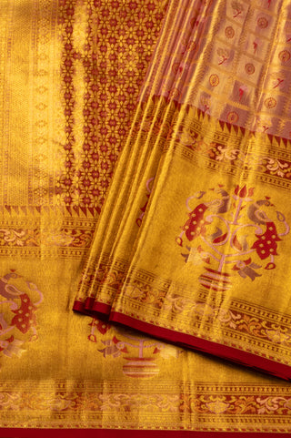 Gold Kanjivaram Silk Tissue Saree with peacock design pallu