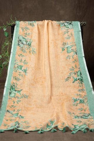 Fawn print linen dupatta with silver border	