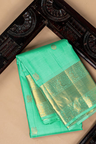 Aqua Blue Kanjivaram Silk Saree with Peacock and Rudraksh Zari Motifs handwoven saree