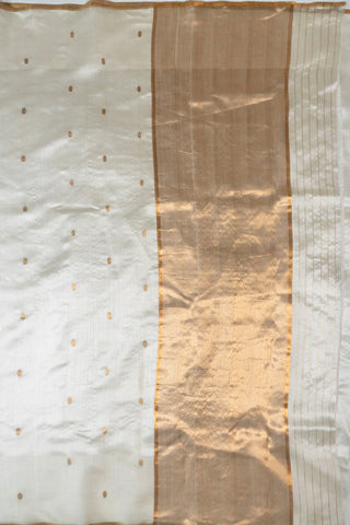 Off-white pure silk Chanderi saree with gold zari floral phool butis and tissue pallu