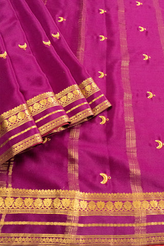 Rich Magenta Mysore Silk Saree with Elaborate Gold Zari Border