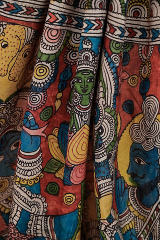 Traditional Kalamkari silk saree with mythological motifs