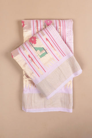 Pale Pink Cotton Paithani Saree with floral motifs