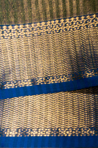 Olive Green and Purple Zari Striped Maheshwari Saree