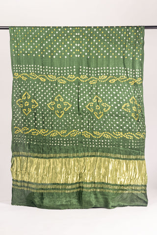 Dark Green Modal Satin Bandhani Saree with zari border