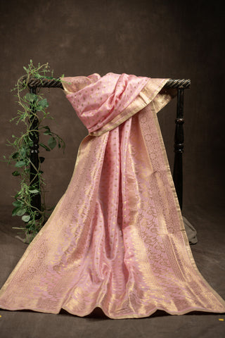 Pink and gold Banarasi Dola silk dupatta with zari work