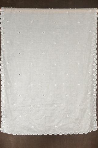 White Kota Doria dupatta with scalloped mirror work embroidery