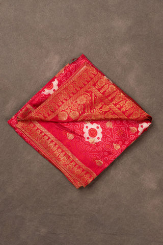 Red Banarasi Dola silk dupatta with digital Bandhani print