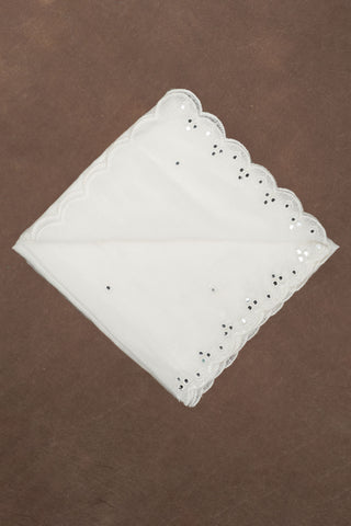 White Kota Doria dupatta with scalloped mirror work embroidery