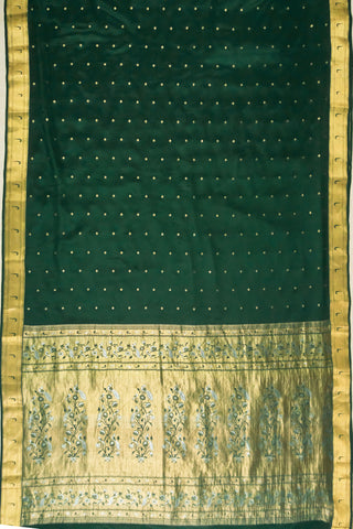 Deep Emerald Green Pure Crepe Silk Saree with Antique Gold Zari Butti, Border & Floral Pallu