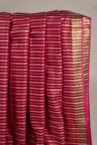 pink pure linen saree with copper zari border and zari textured pallu handcrafted saree from Madhurya