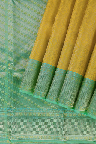 Exquisite Yellow Silk Saree with Mint Green Contrast Border
