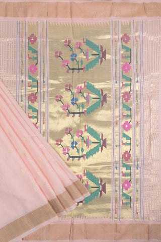 Peach Cotton Paithani Saree with stylized floral motifs