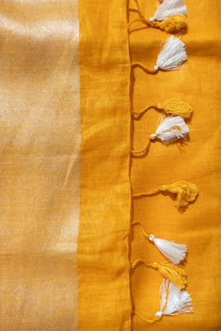 Yellow and Silver Pure Linen Saree